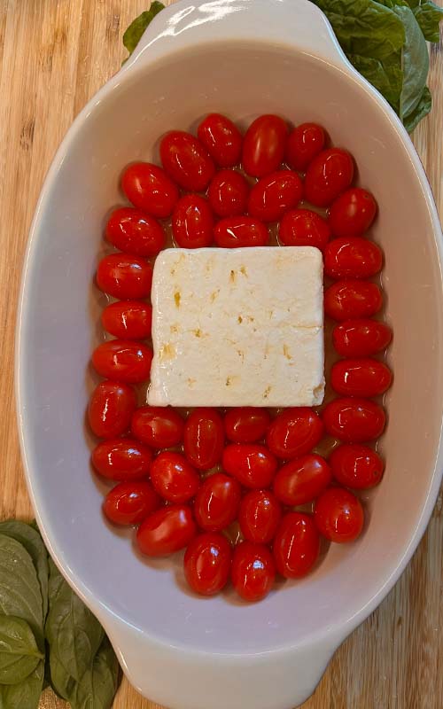 Tomatoes and feta used in viral tik tok pasta.