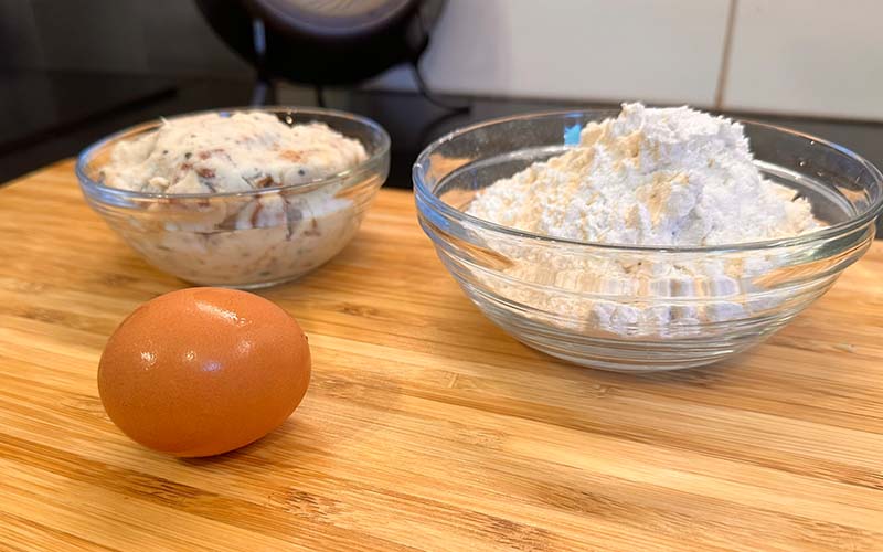 Egg, flour and leftover mashed potatoes.