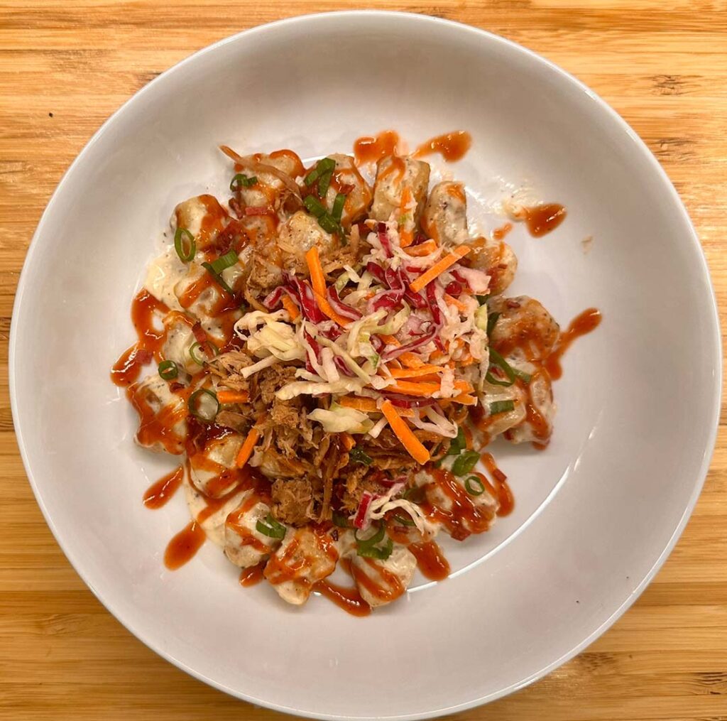 Leftover Gnocchi with Pulled Pork and Coleslaw