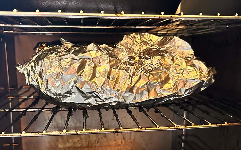 Wrap in aluminum foil and continue to smoke.