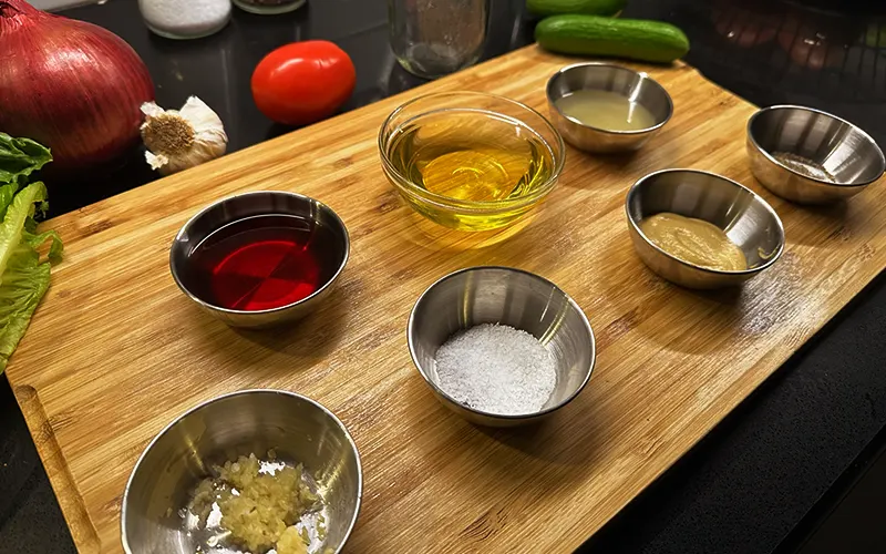 Ingredients for the Lemon Vinaigrette Dressing for the salad.