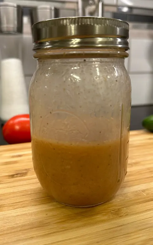 Lemon Vinaigrette Dressing shaken and ready for the salad.