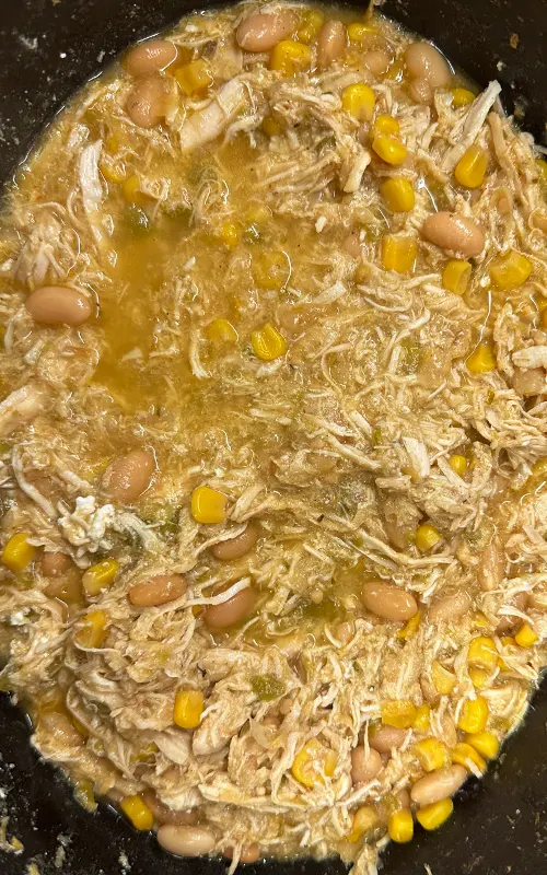 White chicken chili with shredded chicken